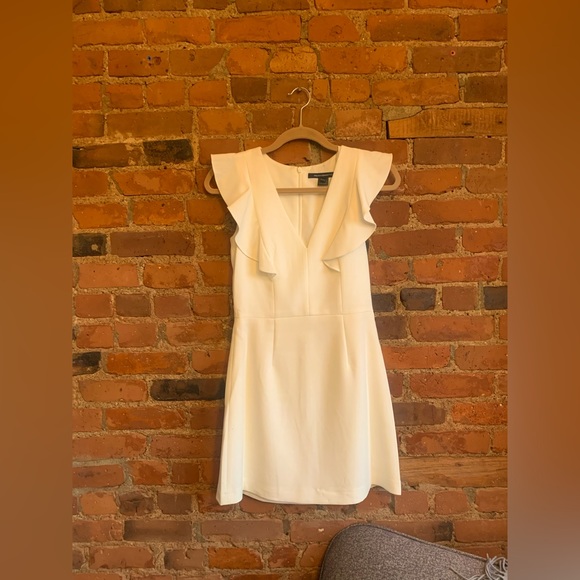 french connection whisper ruffled v neck mini dress French Connection Womens Blue Colored Summer Whisper Ruffle V Neck Dress Size 2
